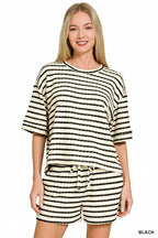 Zenana Striped Short Sleeve Tee & Shorts Set