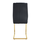 Modern dining chairs with faux leather padded seats, dining room chairs, gold metal leg upholstered chairs, suitable for kitchens, living rooms, bedrooms, and offices, set of 6 (black+PU leather)C-001