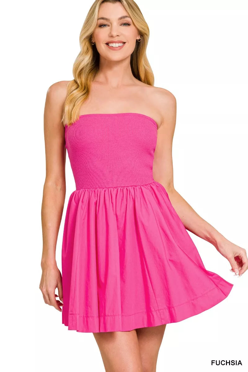 Zenana Combined Knit Tube Top Flare Mini Dress