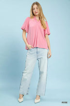 Umgee Seersucker Puff Sleeve Blouse