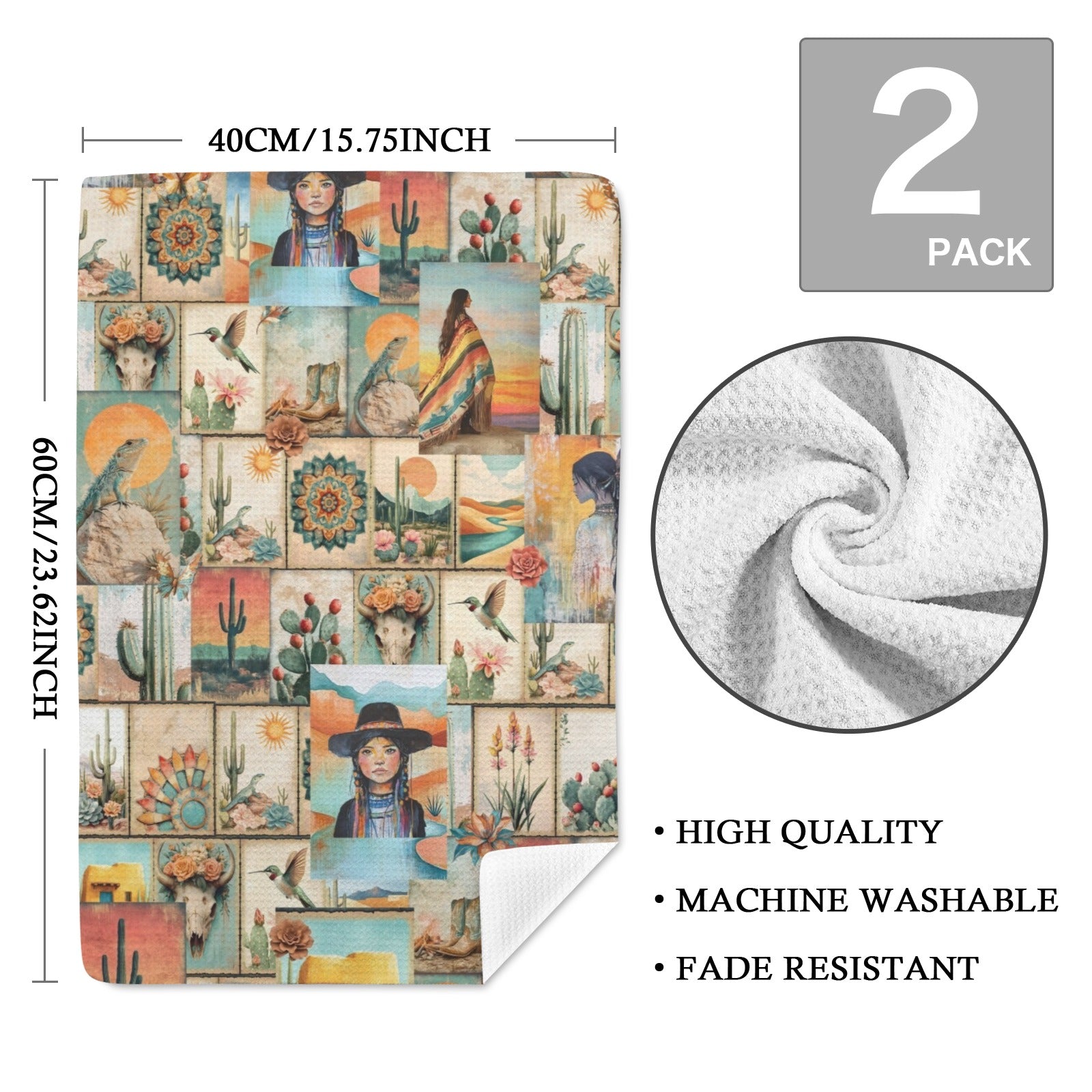 Colores de Mexico Pictures of the Southwest Set of 2 Dish Towels Made in America Baha Ranch Western Wear