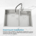 33'x19' Embedded Double Bowl Kitchen Sink, Overmount Handmade Sink in Brushed (Sink only)