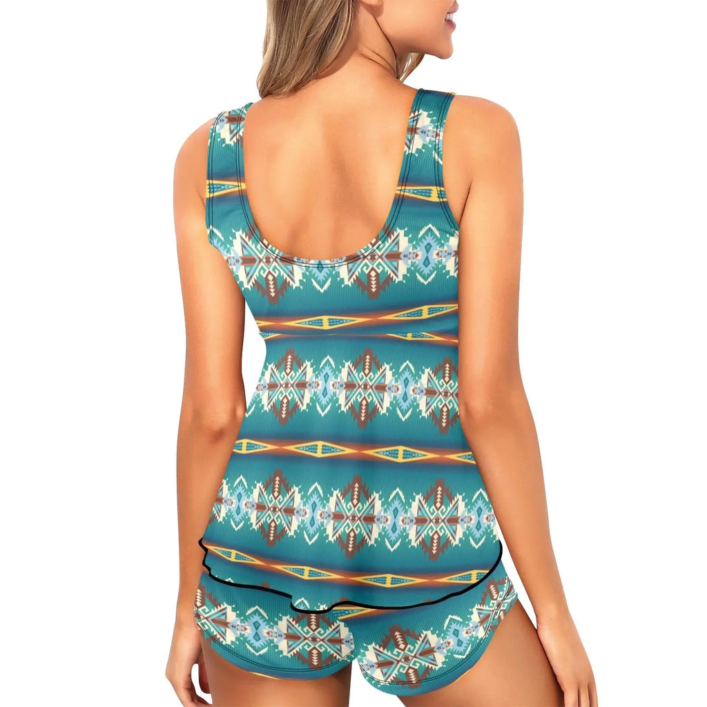 Baha Ranch Teal Aztec Tankini & Boy Shorts Swim Set Baha Ranch Western Wear