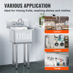 Stainless Steel Prep & Utility Sink, 1 Compartment Free Standing Small Sink Include Faucet & legs, 18'x41' Commercial Single Bowl Sinks for Garage, Restaurant, Kitchen, Laundry
