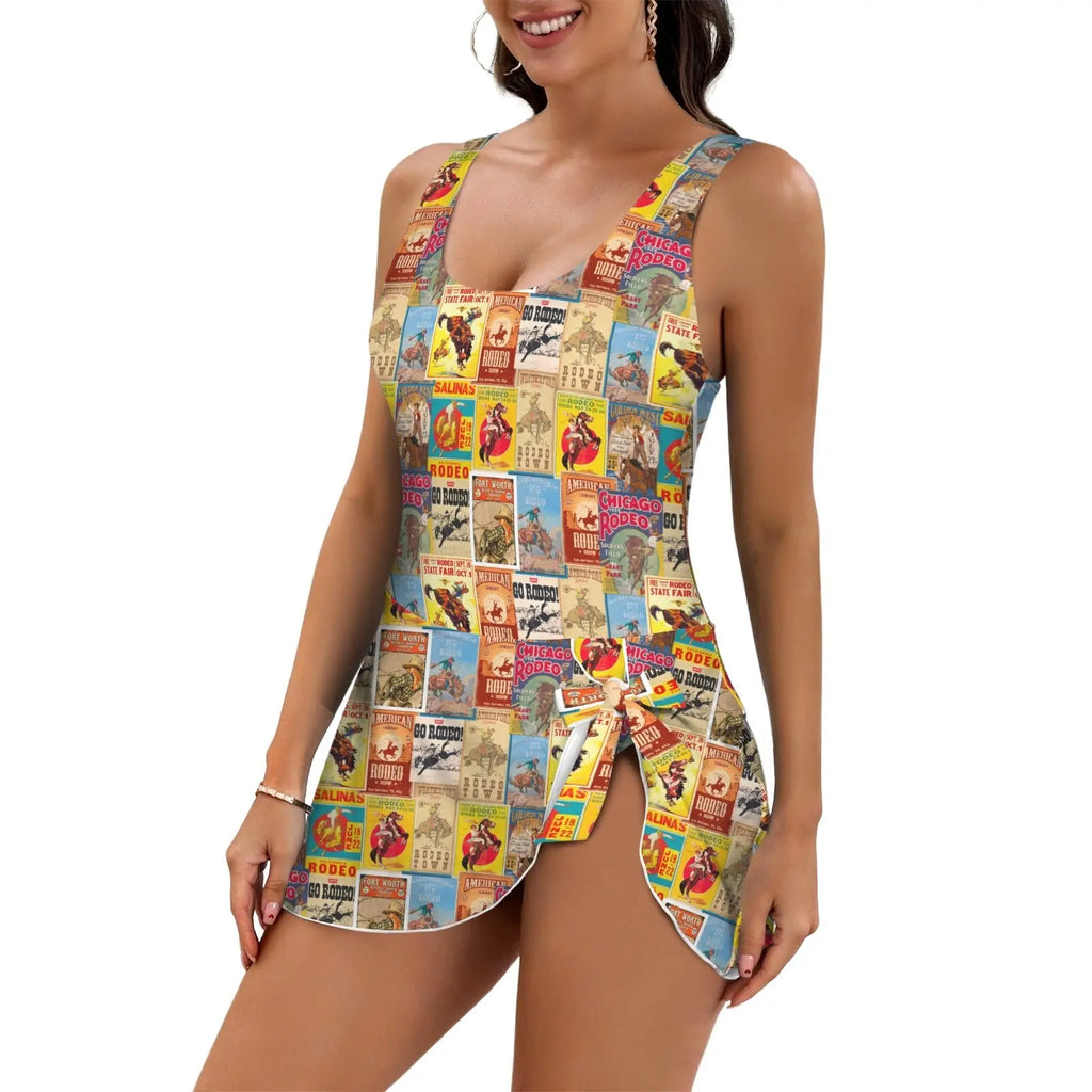 Baha Ranch Vintage Rodeo Poster Skirted Swimsuit Baha Ranch Western Wear