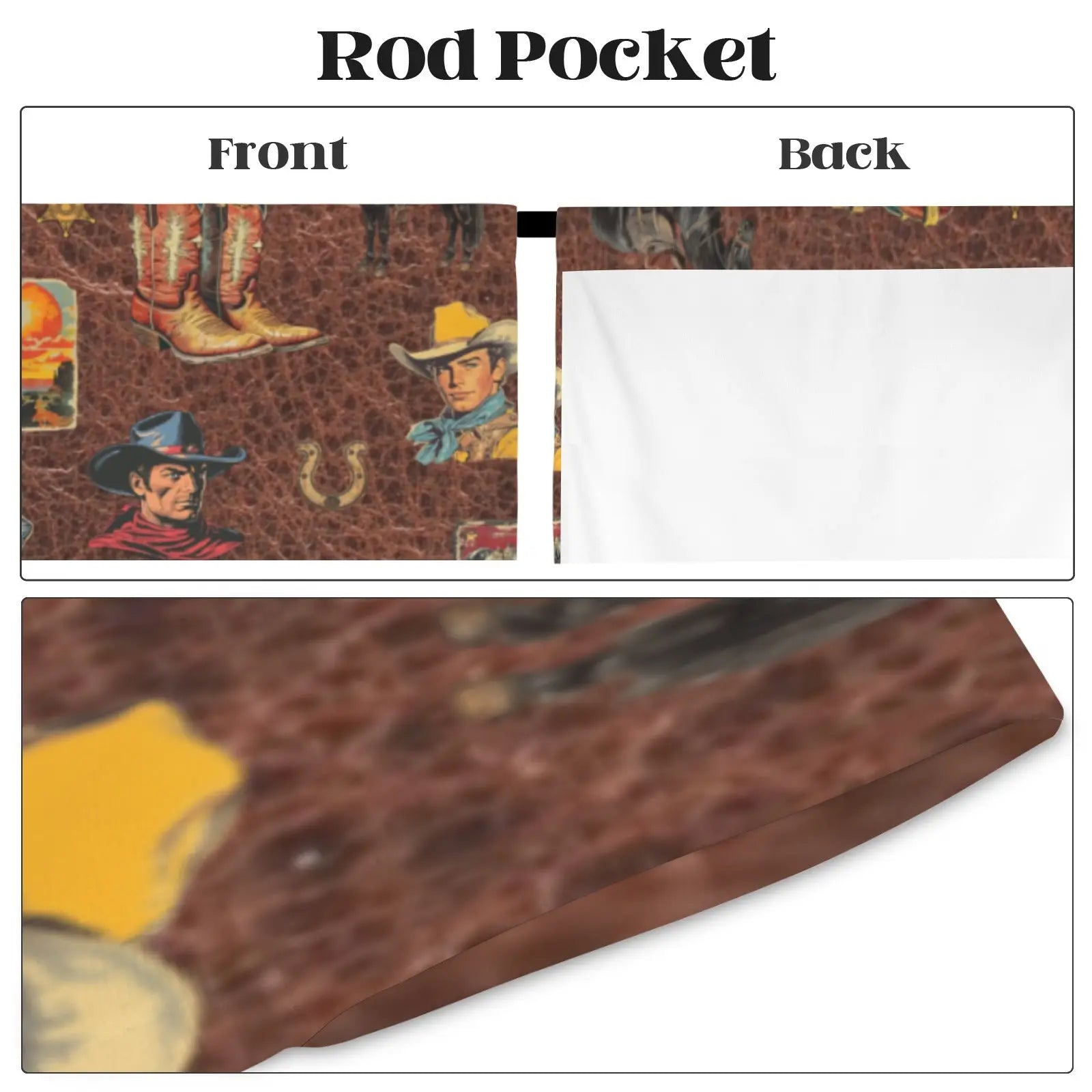 Vintage Cowboy Collage Western Curtains 52" x 63" Made in America Baha Ranch Western Wear
