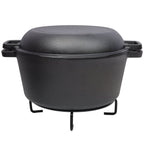 3 in 1 Pre-Seasoned Cast Iron Dutch Oven, Outdoor Camping Deep Pot, 5 Quart. Cover As A Skillet with Ribbed Bottom Design. With 1PC Iron Pot Rack, 1PC Lid Lifter.