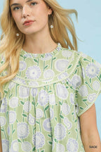 Umgee Floral Print Tiered Babydoll Dress