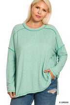 Zenana Full Size Melange Hacci Exposed Seam Hi-low Tee Plus Size