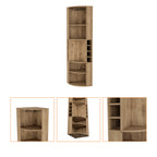 FM FURNITURE Clifton Corner Bar Cabinet, with 5 shelves,Cup Hanger and Eight Built-in Wine Rack,Macadamia