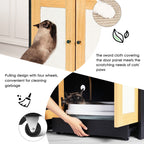 Modern Black Double Litter Box Enclosure with Rattan Doors for Two Cats, 47' L x 19.8' W x 21.8' H