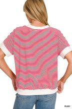 Zenana Stripe Contrast Trim Banded Bottom Top