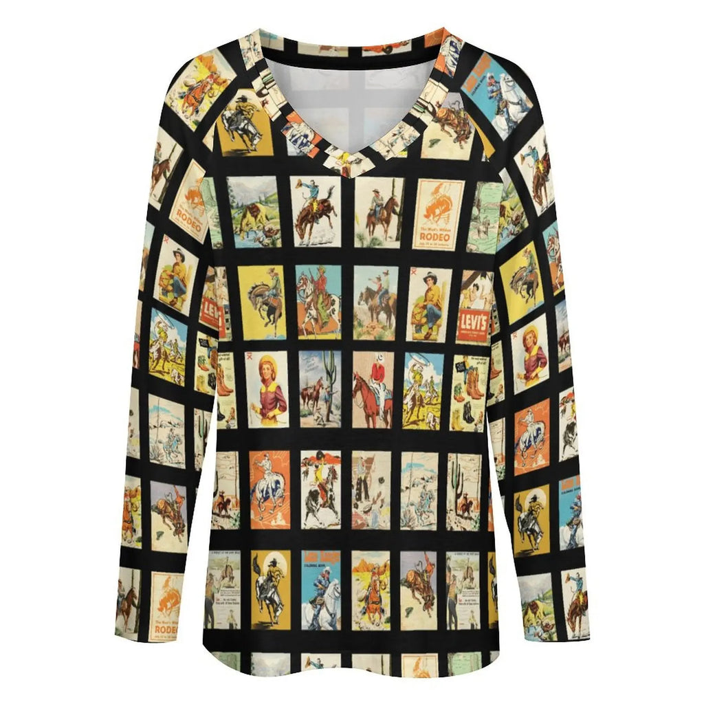 Baha Ranch Cowboy Collage Western Print Long Sleeve Top Baha Ranch Western Wear