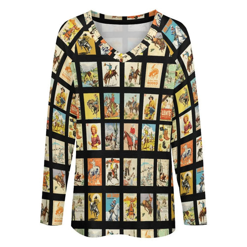 Baha Ranch Cowboy Collage Western Print Long Sleeve Top Baha Ranch Western Wear