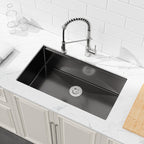 Kitchen Sink 33'x19' Multifunctional undermount Flying Rain Waterfall S304 Stainless Steel Handmade Modern Single Bowl Kitchen Sink Black