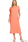 Zenana Round Neck Short Sleeve Midi Dress