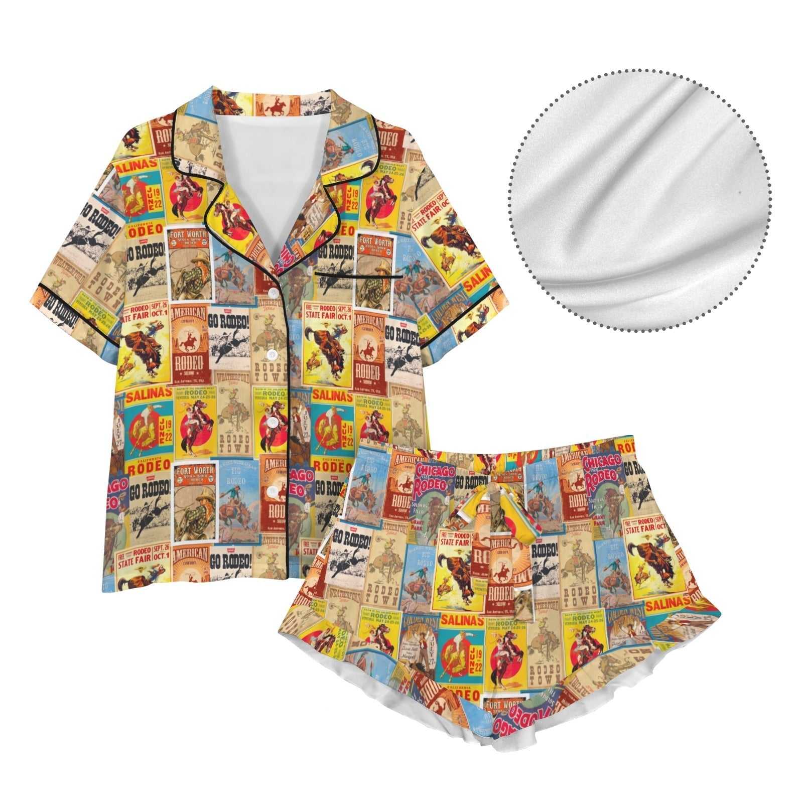 Baha Ranch Vintage Rodeo Poster Satin Pajama Set Baha Ranch Western Wear