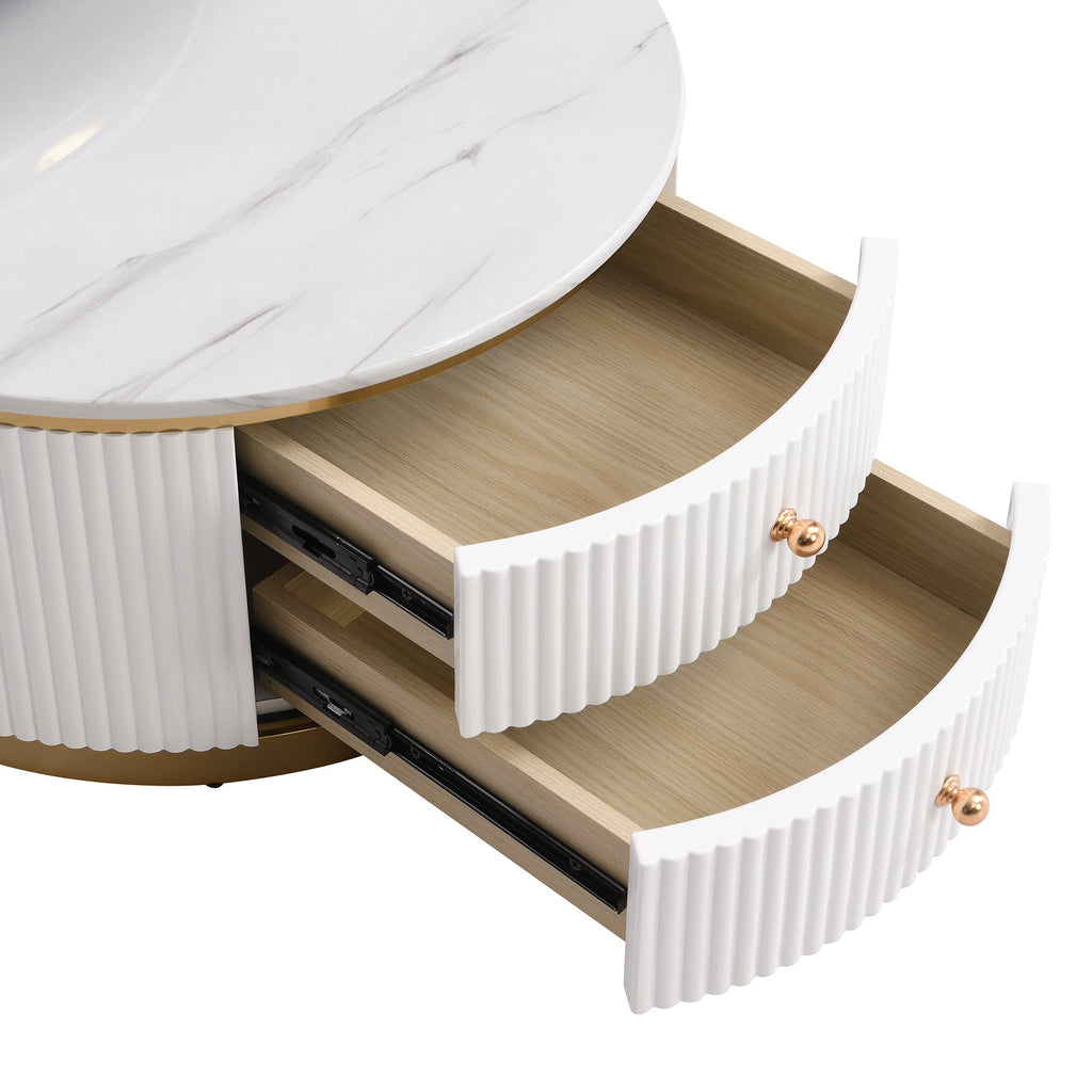 Modern 2 Pieces White Round Nesting Coffee Table with Drawers in 27.6''