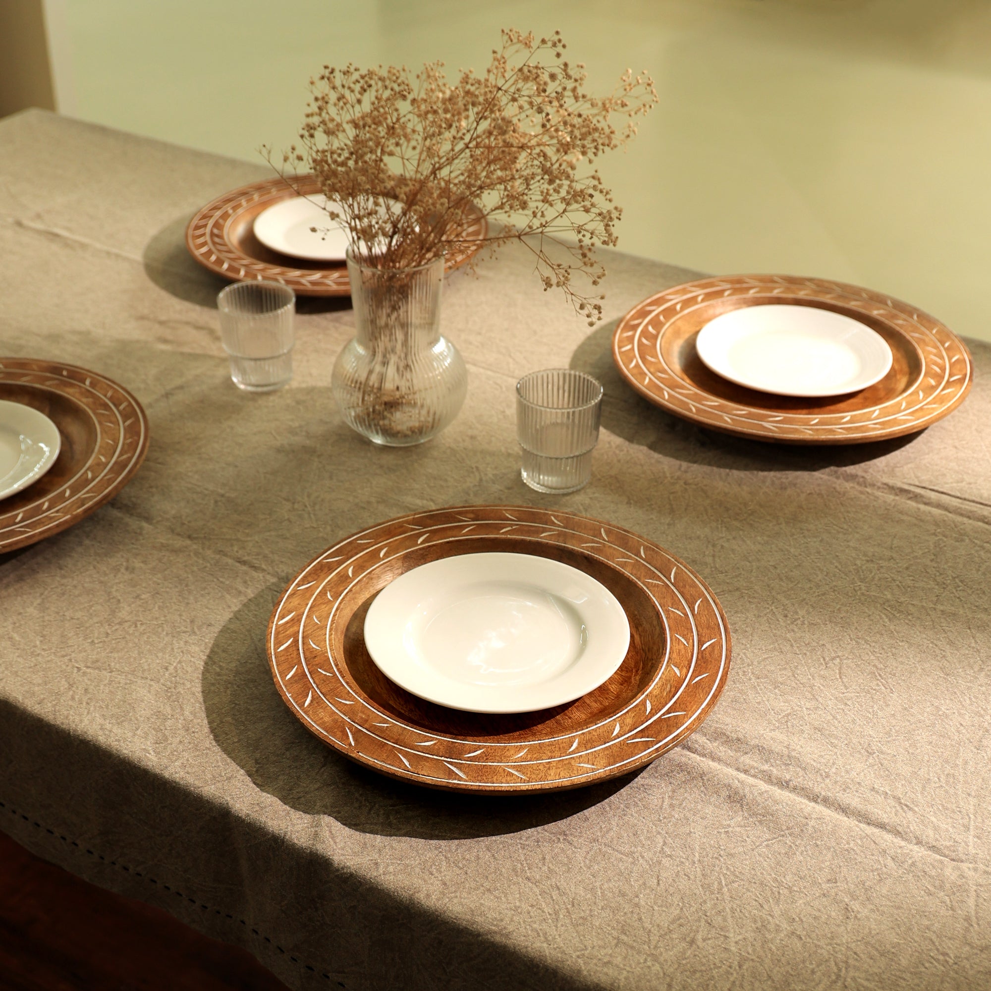 Handcrafted 13' Wood Charger Plate Wooden Dinning Placemat Artisan Wood Tableware