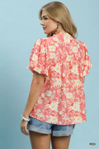 Umgee Floral Button-Front Short Sleeve Shirt