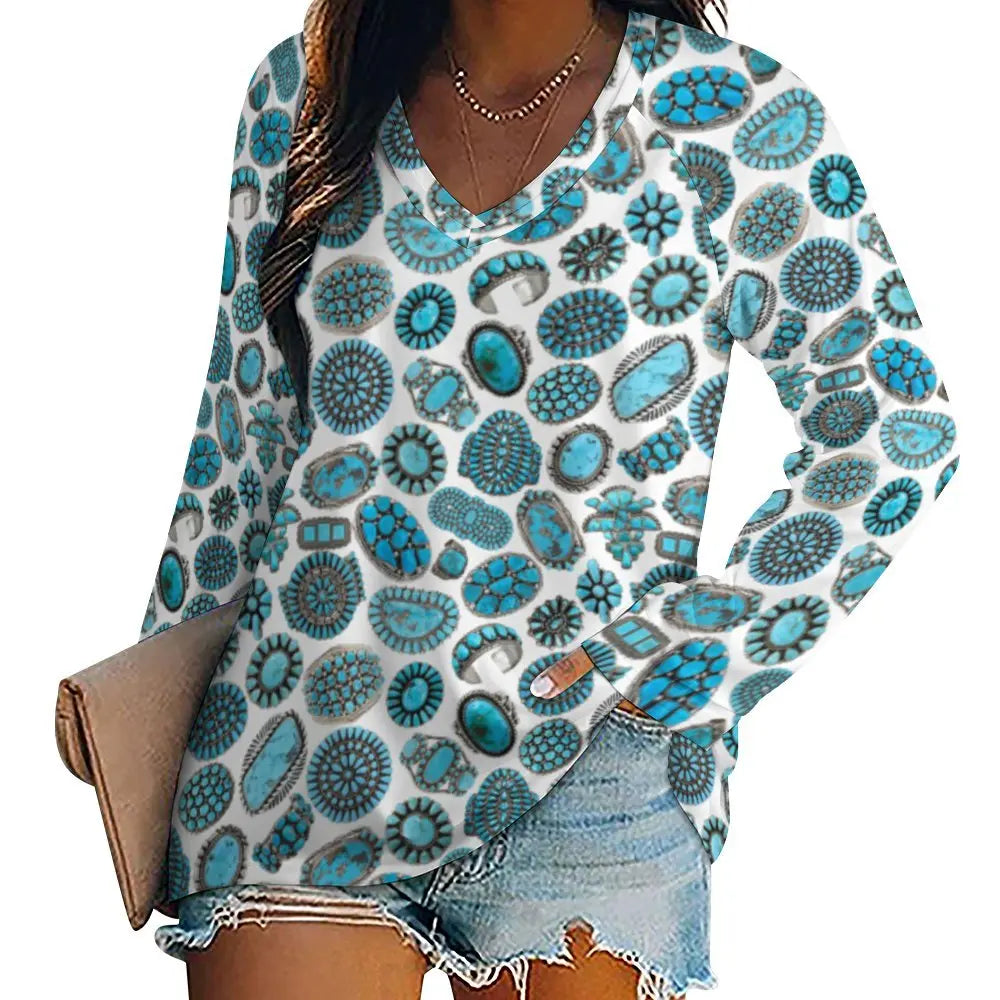 Baha Ranch Turquoise Crazy Long Sleeve Top Baha Ranch Western Wear