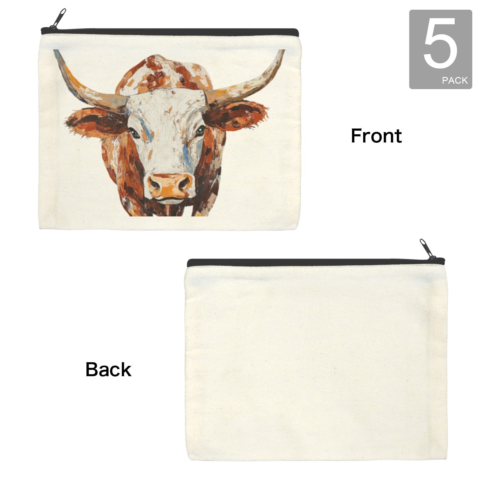 Baha Ranch Western Bull Pack of 5 bags Cosmetic Bag Made in America Baha Ranch Western Wear