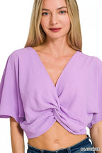 Zenana Woven Airflow Twisted Top & Wide Leg Pants Set