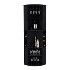 Oban Corner Bar Cabinet with Five Shelves , Eight Bottle Cubbies and Steamware Black