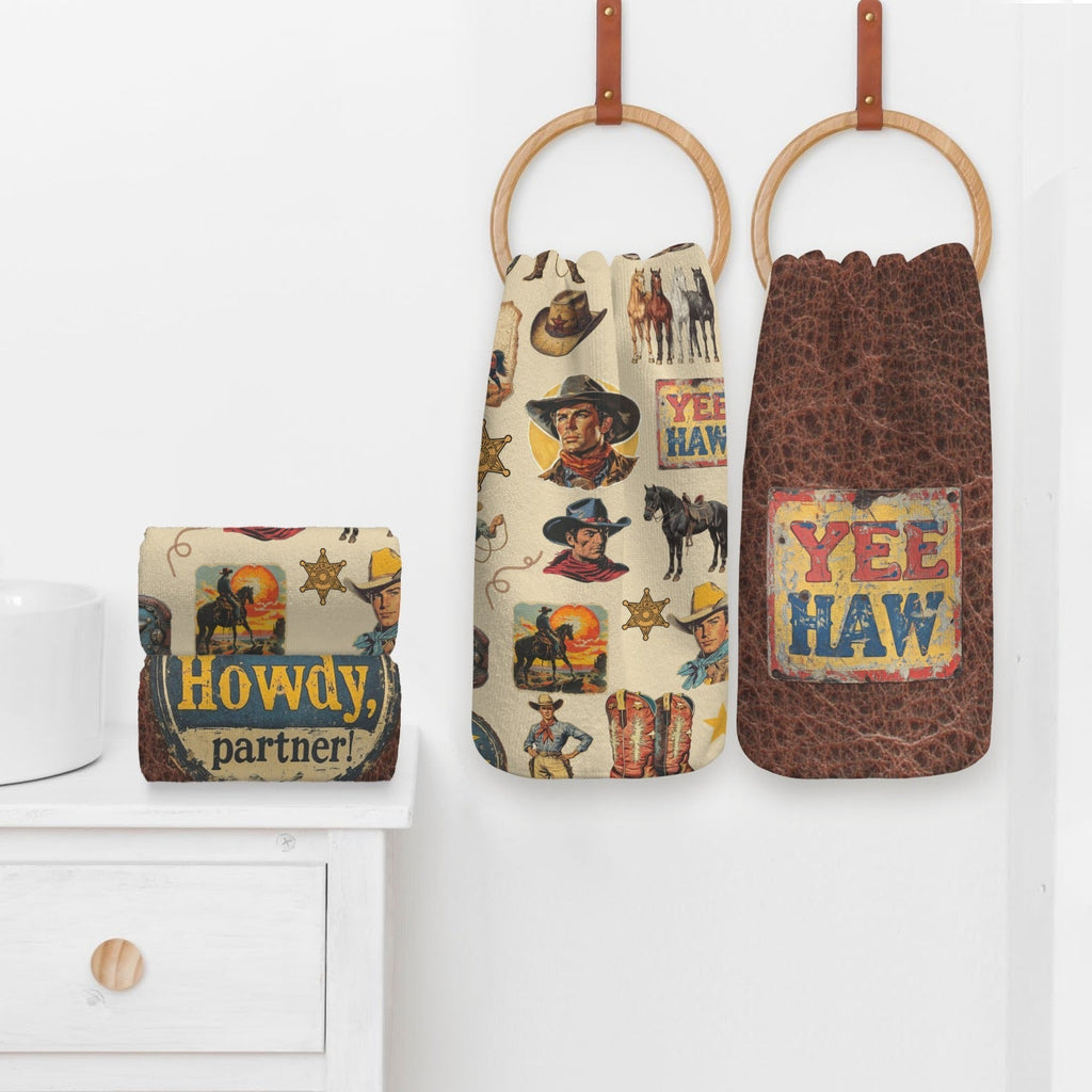 Vintage Cowboy Set of 4 Kitchen Dish Towels Made in America Baha Ranch Western Wear