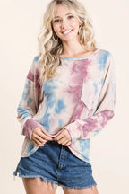 BiBi Tie Dye Print Terry Top With Front Patch Pocket