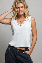 POL Ribbed V-Neck Tank with Stud Point