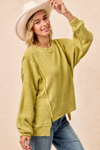 BiBi Boucle Rib Knit Uneven Hem Sweater With Open Seam