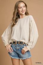 Umgee Linen Scallop Hem Long Sleeve Blouse