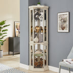 Lighted Corner Curio Cabinet - Display Case for Living Room, Antique Collectibles, Wine & Bar Glass Storage - Elegant Corner Design with Lights Included- White