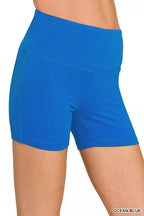 Brushed Microfiber Wide Waistband Biker Shorts
