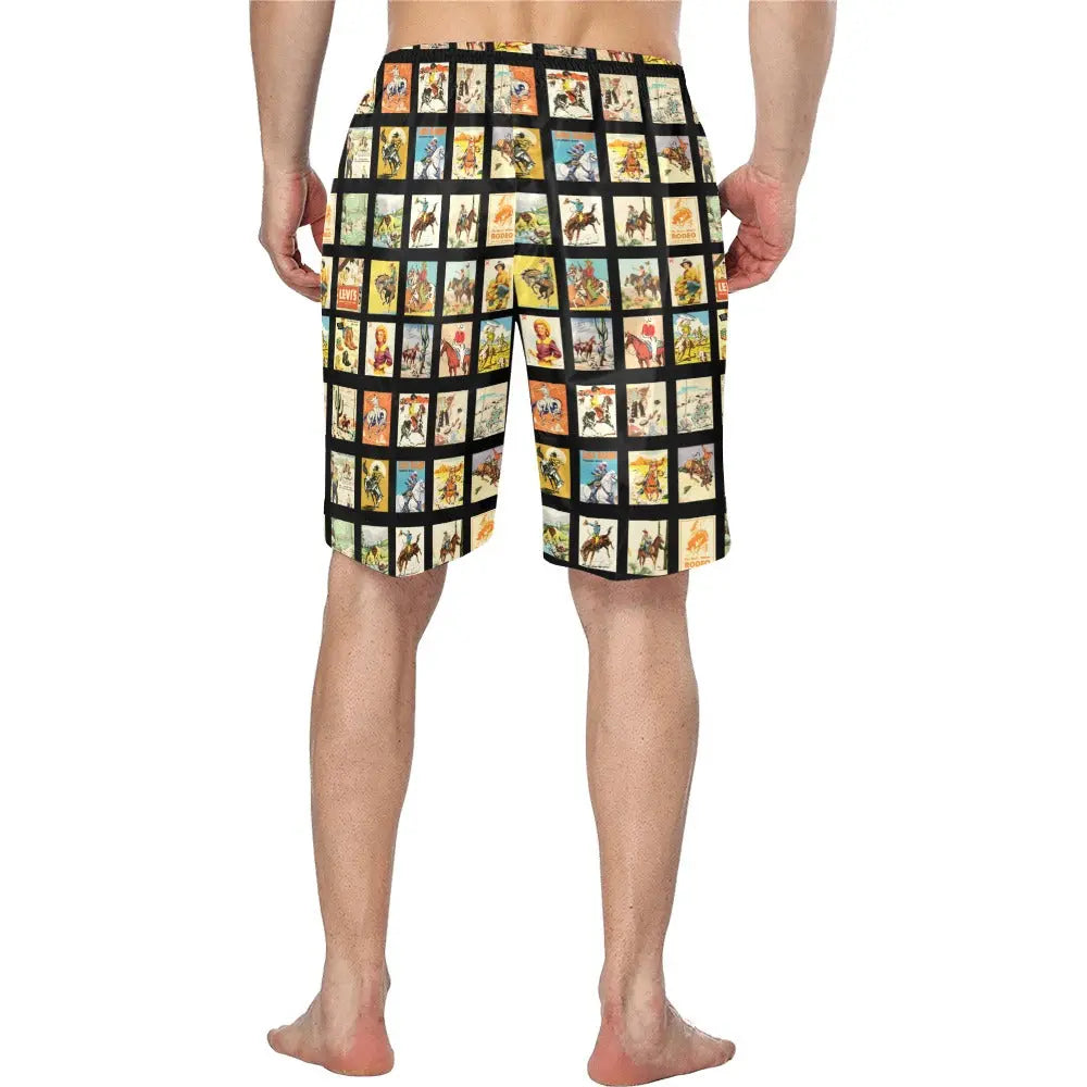 Vintage Cowboy Collage Western Men's Swim Trunk Shorts Baha Ranch Western Wear