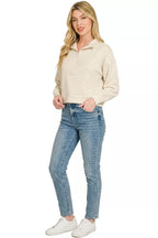 Zenana Scuba Half Zip Pullover With Kangaroo Pockets