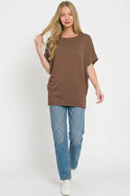 Zenana Hacci Dolman Sleeve Boat Neck Top