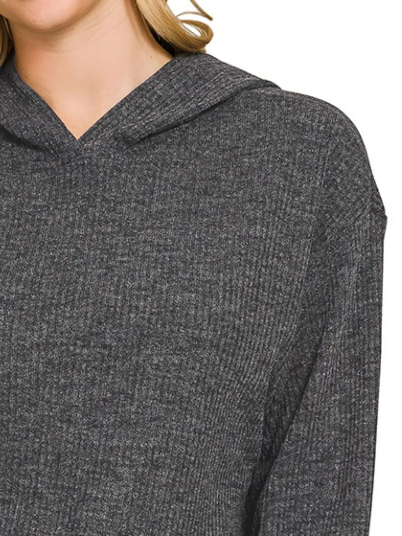 Zenana Ribbed Long Sleeve Hoodie