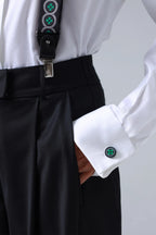 Meadow Green Floral Print Handmade Italian Cufflinks with Clear Resin ETNA