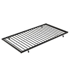 Modern Twin Over Full Metal Bunk Bed with Trundle and Dual Side Ladder, Black & Brown MDF and Metal Design, Easy Assembly