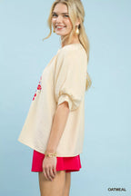Umgee Embroidered Puff Sleeve Blouse