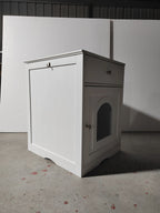 White Wooden Pet House Cat Litter Box Enclosure with Drawer and Side Table, Indoor Cat Home Nightstand for Small Cats, MDF Construction, 18.9'' W x 20.9'' D x 25'' H
