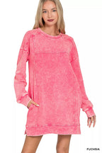 Zenana French Terry Acid Washed Dress with Pockets