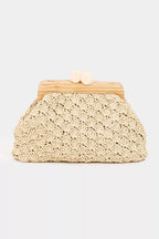 Fame Straw Braided Wooden Frame Cluch Bag