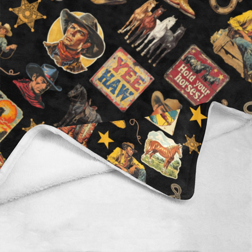 Baha Ranch Vintage Cowboy Collage Western Ultra Soft Minky Throw Blanket 60" x 80" Made in America Baha Ranch Western Wear