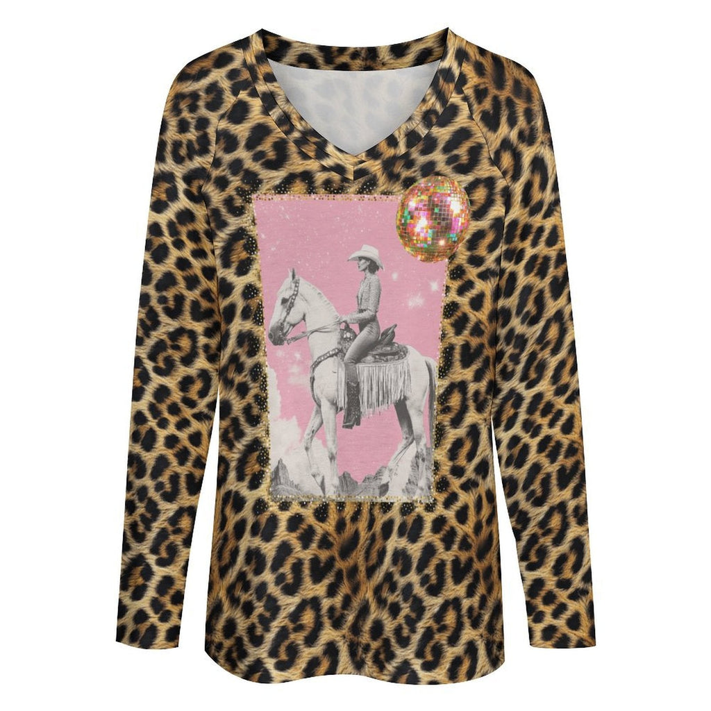 Baha Ranch Retro Pop Western Leopard Cowgirl Long Sleeve Top Baha Ranch Western Wear