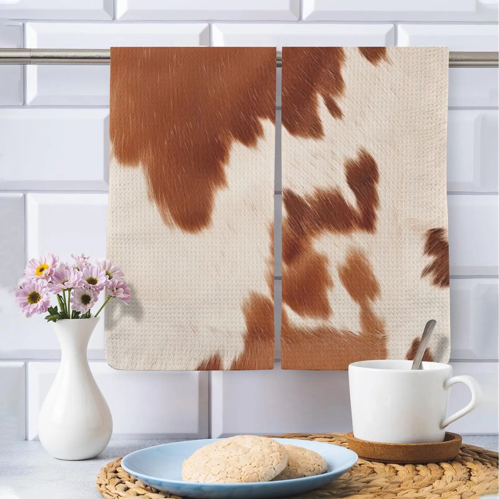 Cow Print Set of 2 Dish Towels made in America Kitchen Towels Baha Ranch Western Wear