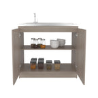 Zurich 39' Wide Utility Sink, Base Cabinet Two-Door Cabinet With Two Shelves, Stainless Steel Sink, Laundry Room, Garage Sink, Light Gray