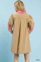 Umgee Embroidered Contrast Trim Tunic Dress